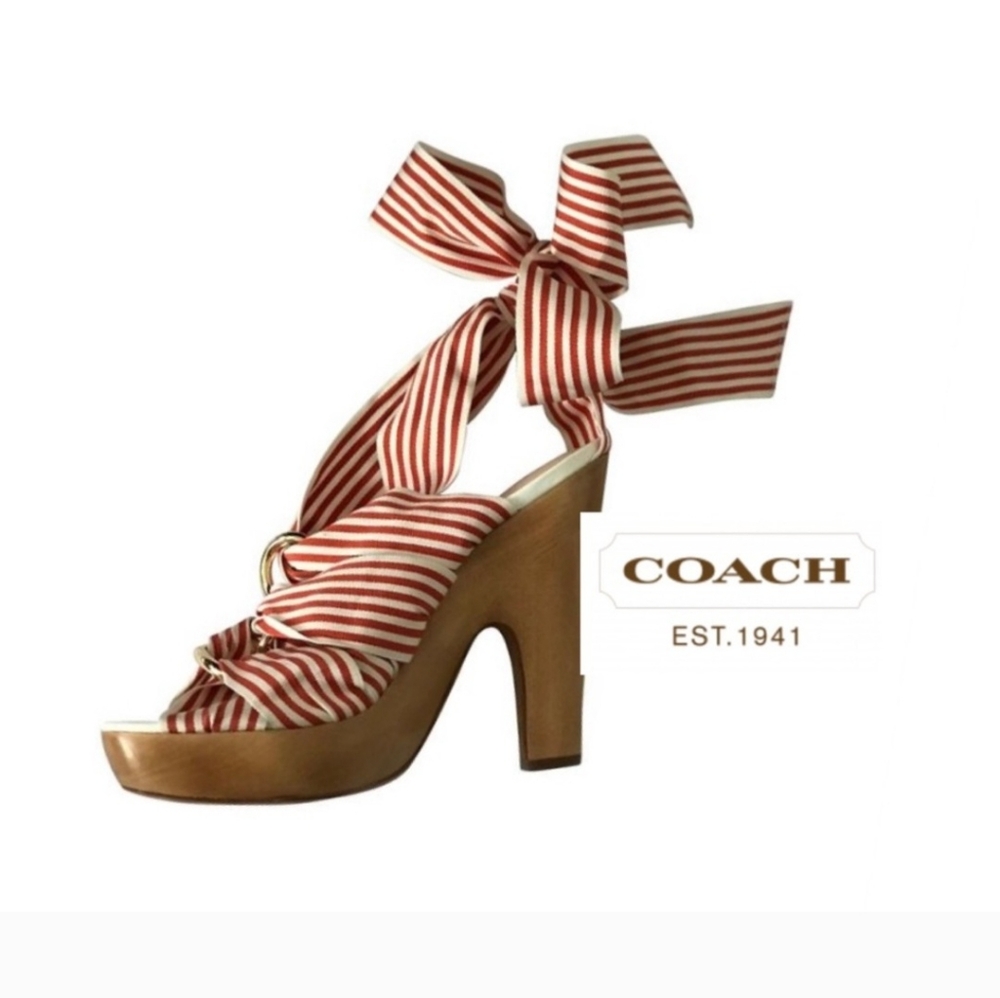 COACH size 7 1/2 Kimi orange/white ribbon strappy sandals worn once Vintage! - Picture 4 of 9